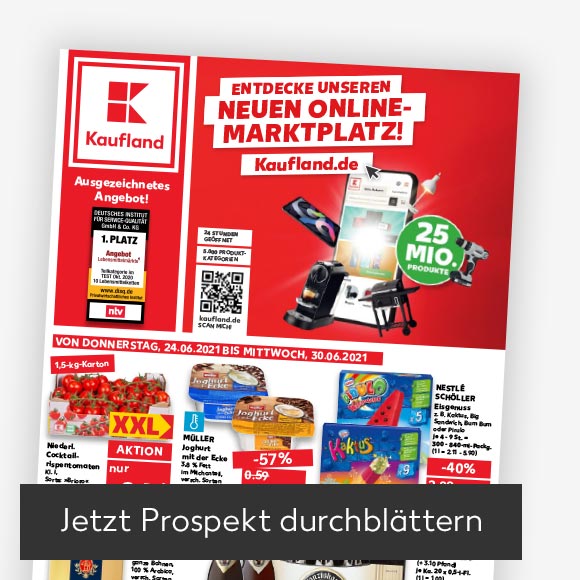 Abbildung: Titelbild Kaufland-Prospekt; Button: Jetzt Prospekt durchblättern