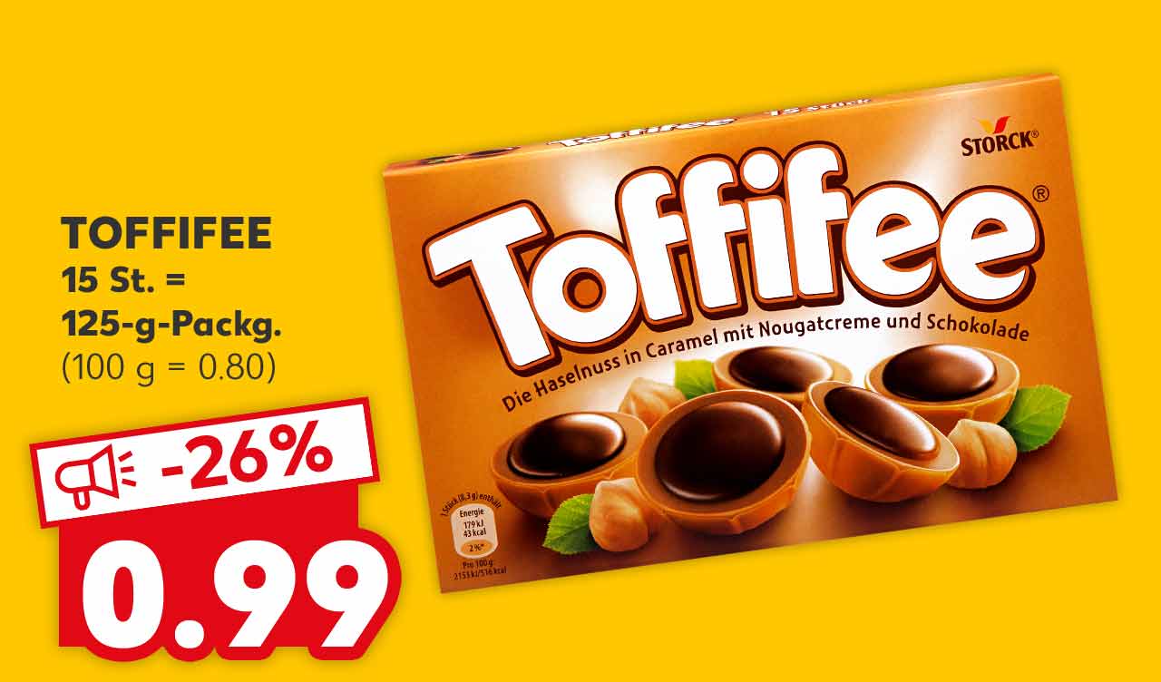 TOFFIFEE, 15 St. = 125-g-Packg. für 0.99 Euro (100 g = 0.80)
