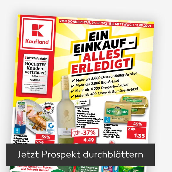 Titelbild Kaufland-Prospekt; Button: Jetzt Prospekt durchblättern