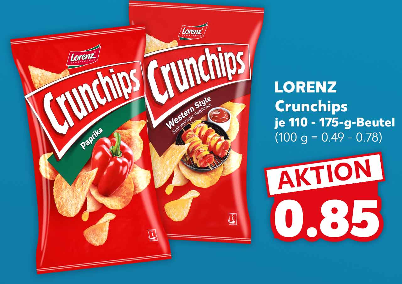 LORENZ Crunchips, versch. Sorten, je 110 - 175-g-Beutel für 0.85 Euro (100 g = 0.49 - 0.78)