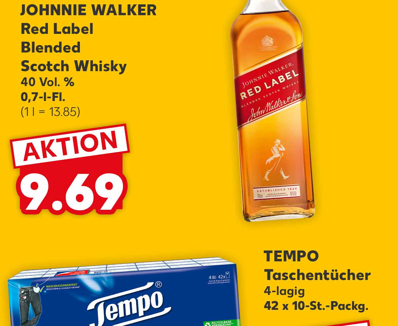 JOHNNIE WALKER Red Label Blended Scotch Whisky, 40 Vol. %, je 0,7-l-Fl. für 9.69 Euro (1 l = 13.85)