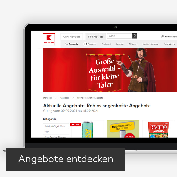 Abbildung: Laptop zeigt Robins sagenhafte Angebote auf Kaufland-Webseite