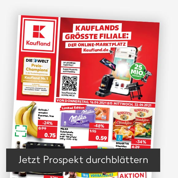 Titelbild Kaufland-Prospekt; Button: Jetzt Prospekt durchblättern