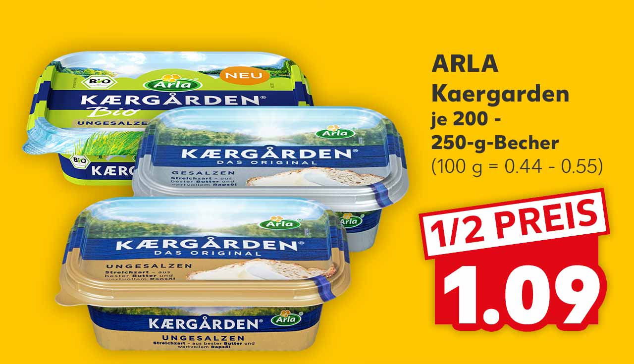 ARLA Kaergarden, versch. Sorten, je 200 - 250-g-Becher für 1.09 Euro (100 g = 0.44 - 0.55)