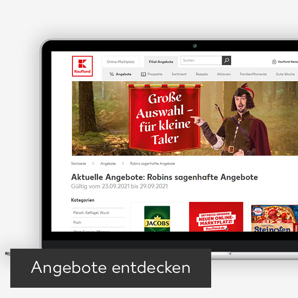 Abbildung: Laptop zeigt Robins sagenhafte Angebote auf Kaufland-Webseite