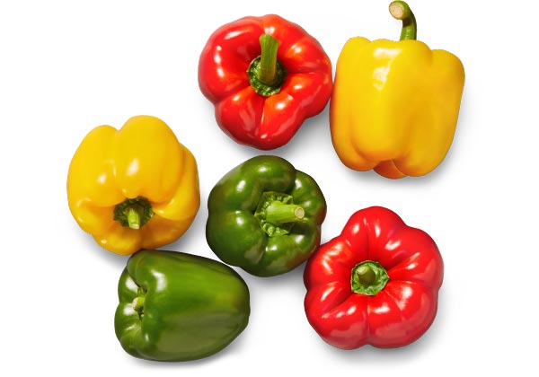 Niederl./span. Paprika, gemischt in den Farben: rot, gelb und grün