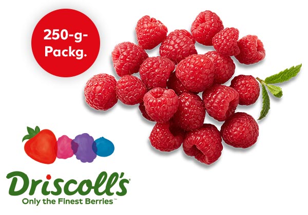 Marokk./port. Himbeeren; Logo: Driscoll's; Störer: 250-g-Packg.