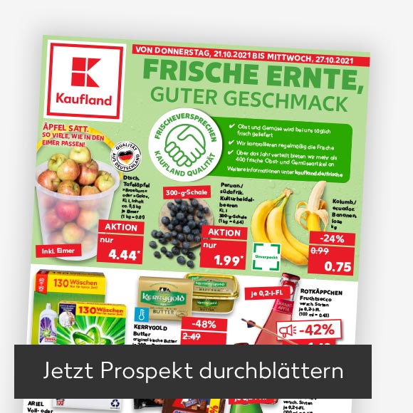 Titelbild Kaufland-Prospekt; Button: Jetzt Prospekt durchblättern