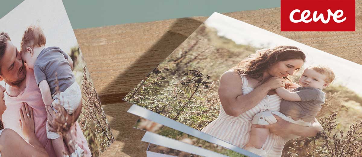 Logo: CEWE; Abbildung: mehrere Fotos als nachhaltige Nature Prints