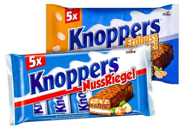 KNOPPERS Riegel, versch. Sorten