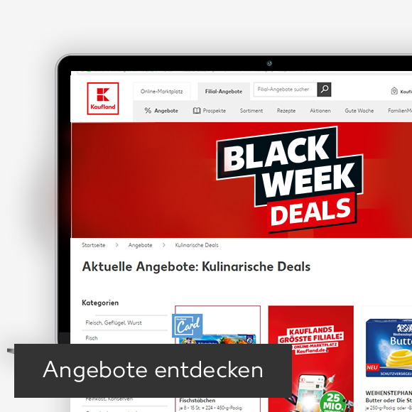 Abbildung: Laptop zeigt Robins sagenhafte Angebote auf Kaufland-Webseite