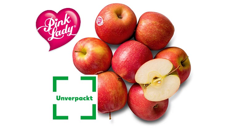 Ital./franz. Tafeläpfel Pink Lady, lose; Logo: Unverpackt; Logo: Pink Lady