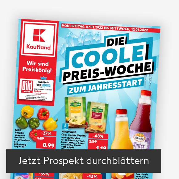 Abbildung: Titelbild Kaufland-Prospekt; Button: Jetzt Prospekt durchblättern