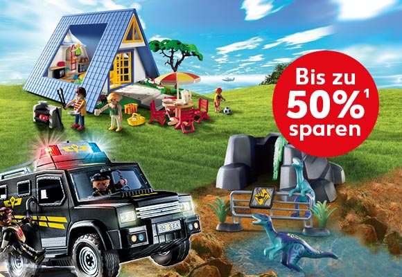 Abbildung: Ferienhaus, Polizeiauto, Jaden's Raptor Adventure ; Störer: Bis zu 50% sparen¹