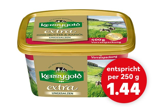 KERRYGOLD Extra; Störer: entspricht per 250 g 1.44 Euro
