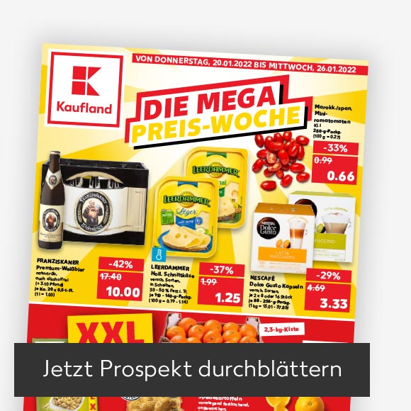 Abbildung: Titelbild Kaufland-Prospekt; Button: Jetzt Prospekt durchblättern