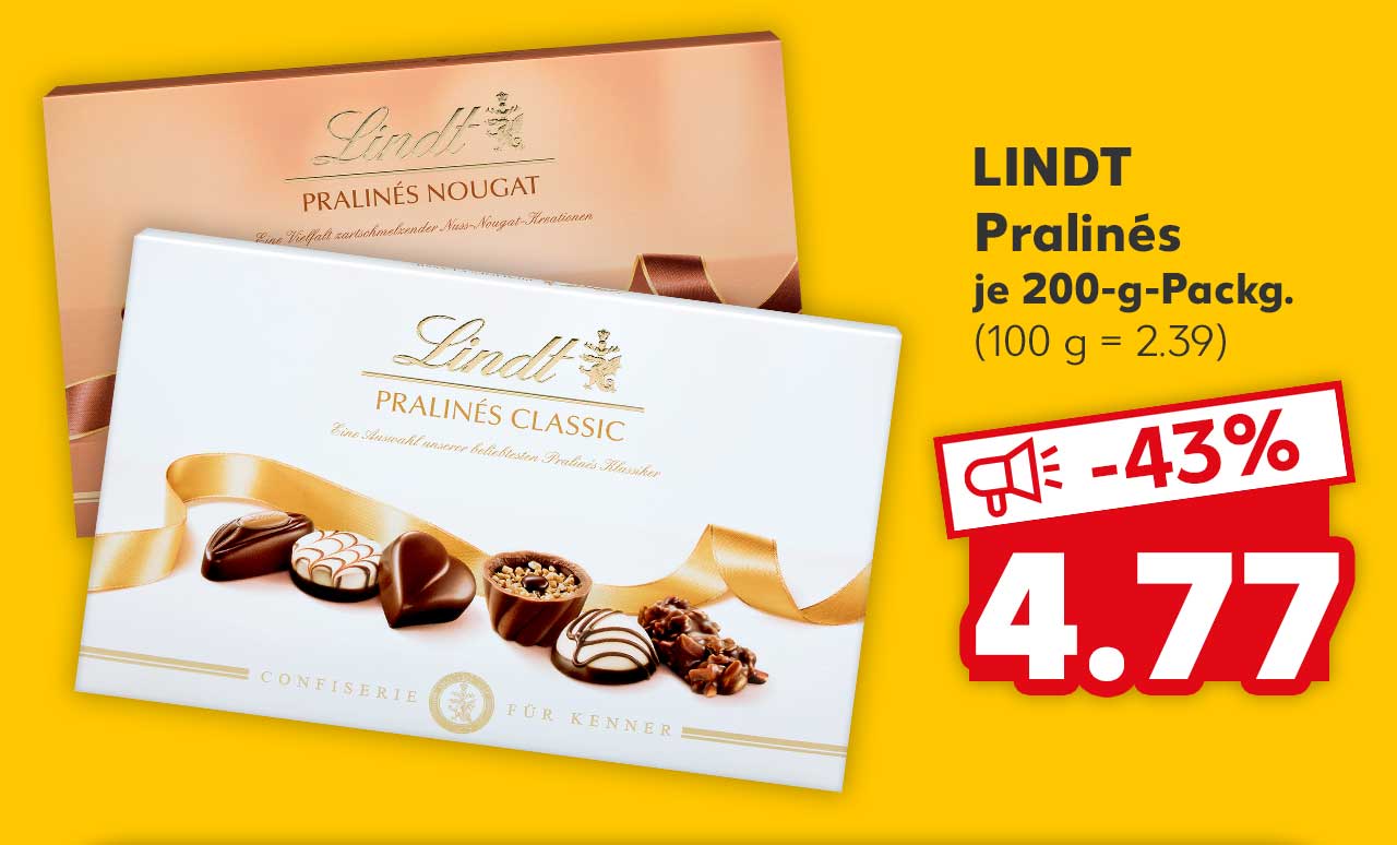 LINDT Pralinés, versch. Sorten, je 200-g-Packg. für 4.77 Euro (100 g = 2.39)