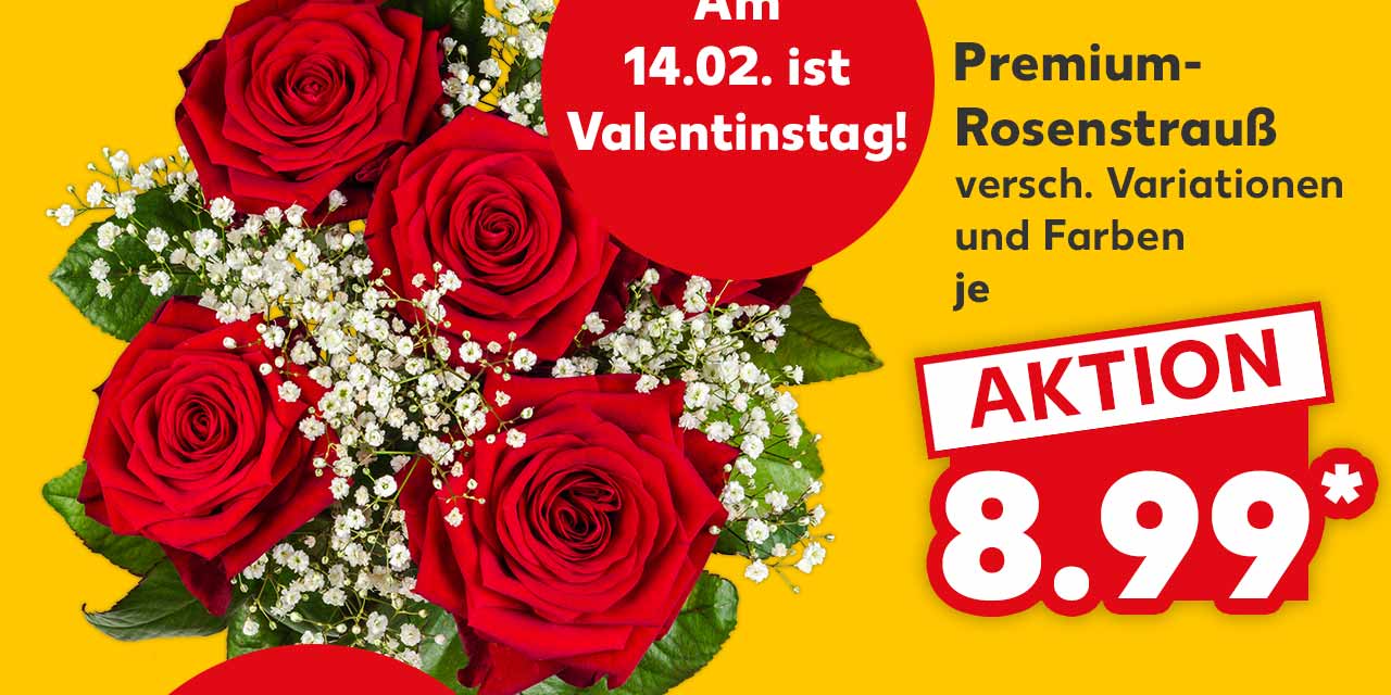 Premium-Rosenstrauß, versch. Variationen und Farben, je 8.99 Euro*; Störer: VON DONNERSTAG, 10.02.2022 BIS MITTWOCH, 16.02.2022; Störer: Am 14.02. ist Valentinstag!