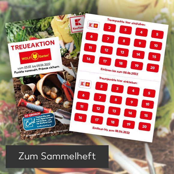 Abbildung: WOLF Garten® Sammelheft; Button: Zum Sammelheft