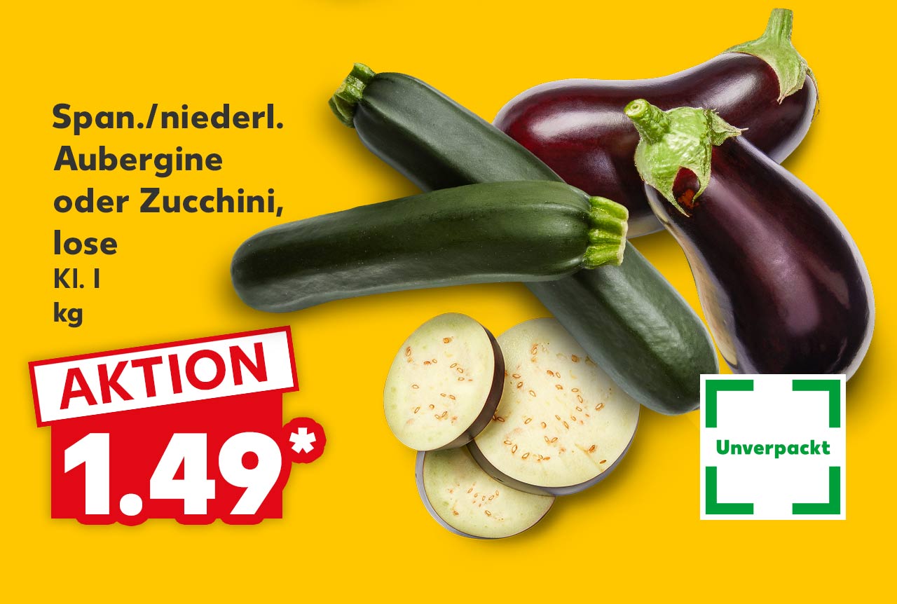 Span./niederl. Aubergine oder Zucchini, lose, Kl. I, kg für 1.49 Euro*; Logo: Unverpackt
