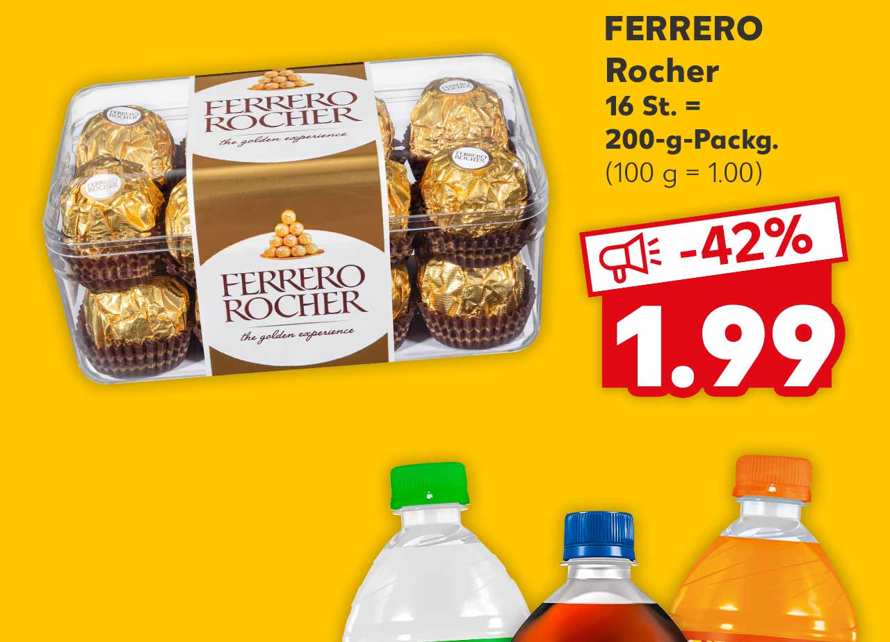 FERRERO Rocher, 16 St. = 200-g-Packg. für 1.99 Euro (100 g = 1.00)