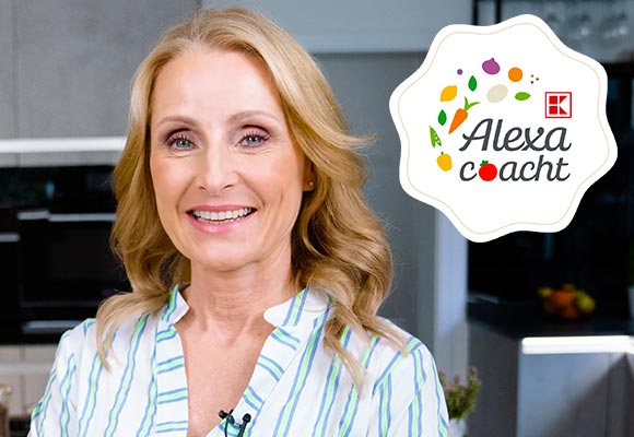 Ernährungsexpertin Dr. Alexa Iwan; Logo: Alexa coacht mit Kaufland-K