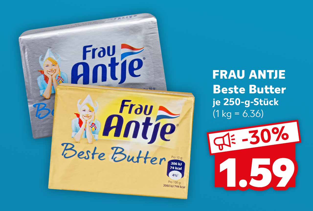 FRAU ANTJE Beste Butter, versch. Sorten, je 250-g-Stück für 1.59 Euro (1 kg = 6.36)