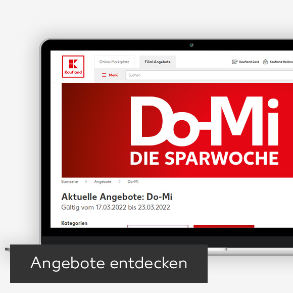 Abbildung: Laptop zeigt Do-Mi-Angebote auf Kaufland-Webseite; Button: Angebote entdecken