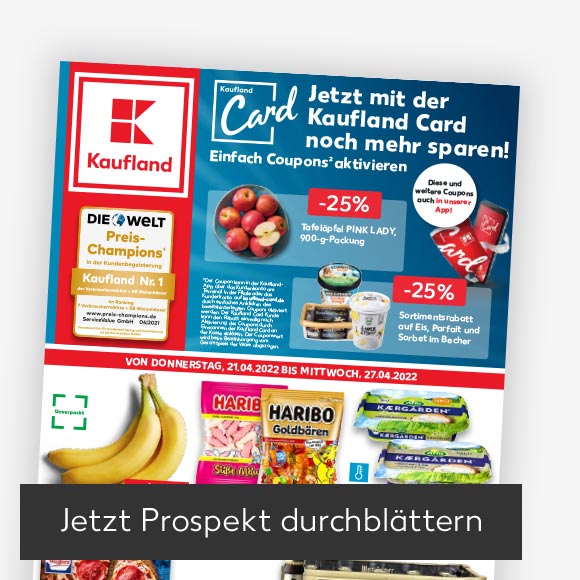 Abbildung: Titelbild Kaufland-Prospekt; Button: Jetzt Prospekt durchblättern