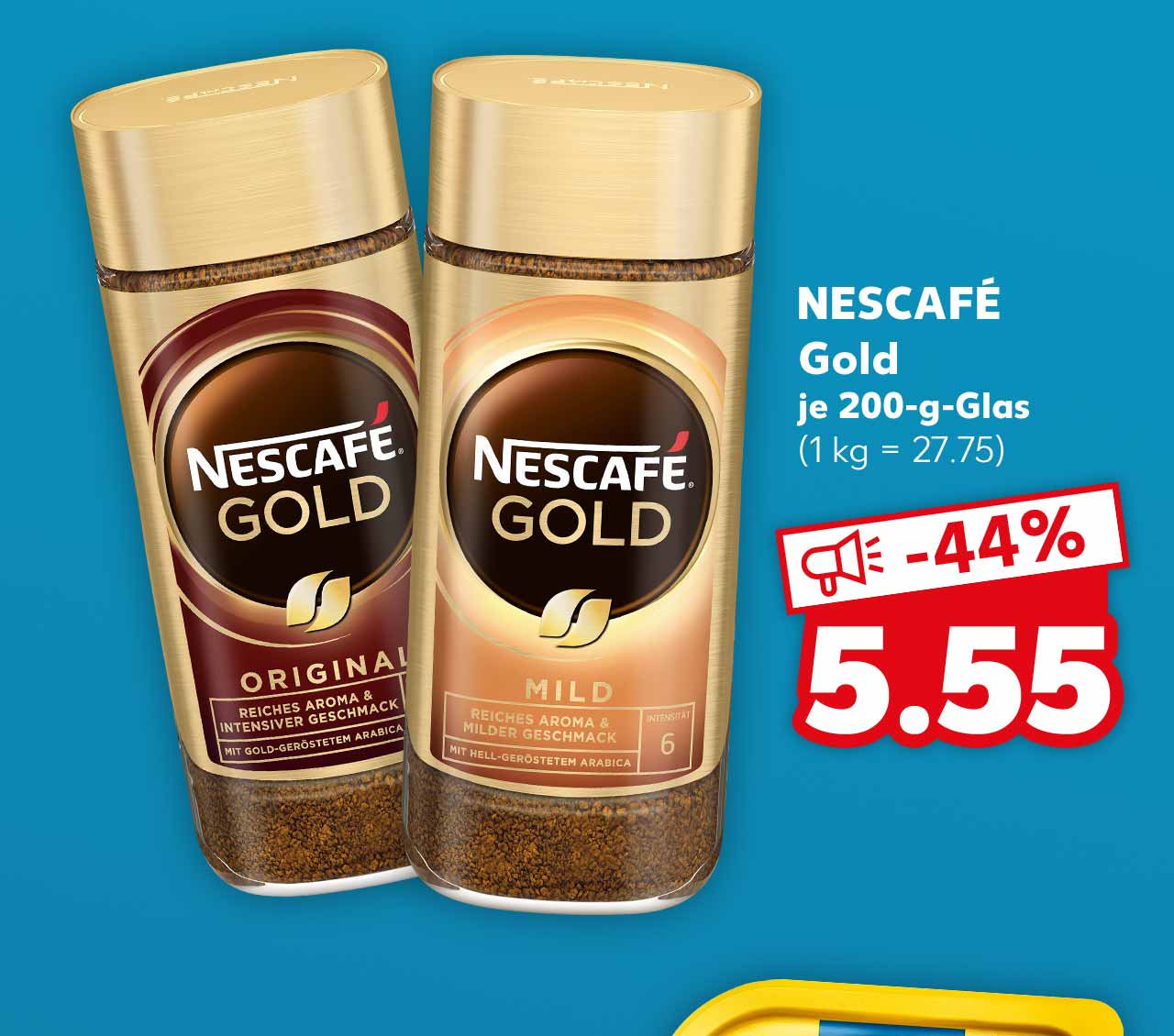 NESCAFÉ Gold, versch. Sorten, je 200-g-Glas für 5.55 Euro (1 kg = 27.75)