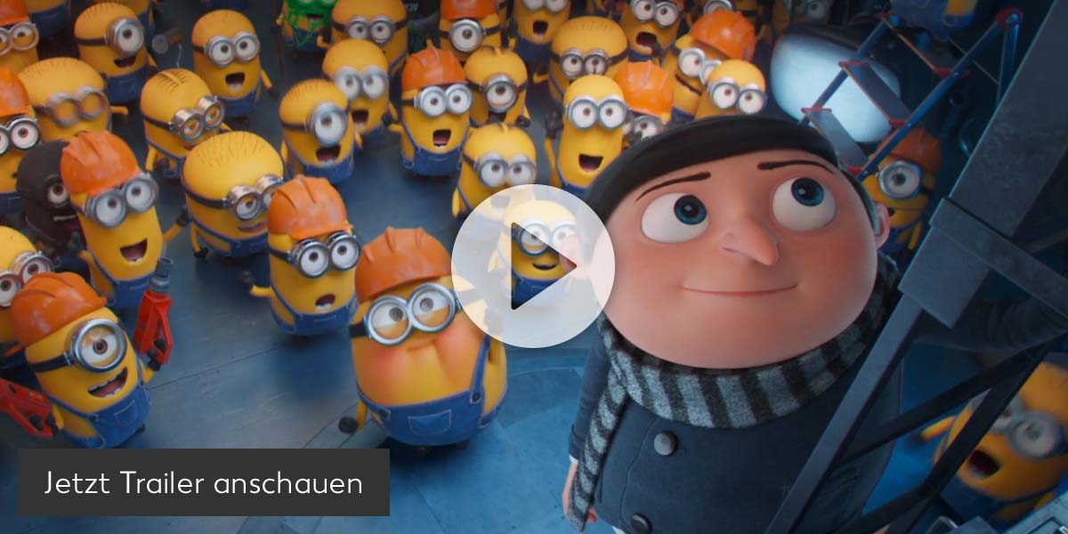 Filmszene aus Minions; Button: Jetzt Trailer anschauen