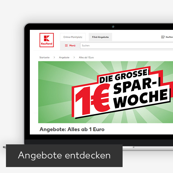Abbildung: Laptop zeigt Do-Mi-Angebote auf Kaufland-Webseite; Button: Angebote entdecken