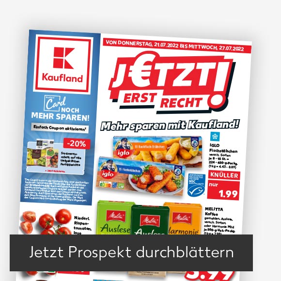 Abbildung: Titelbild Kaufland-Prospekt; Button: Jetzt Prospekt durchblättern