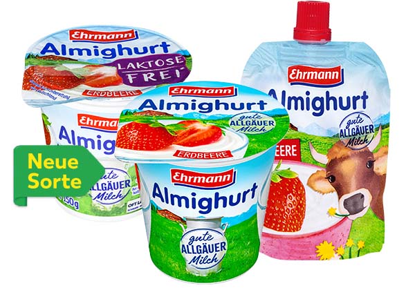 EHRMANN Almighurt, versch. Sorten; Störer an der Sorte laktosefrei: Neue Sorte