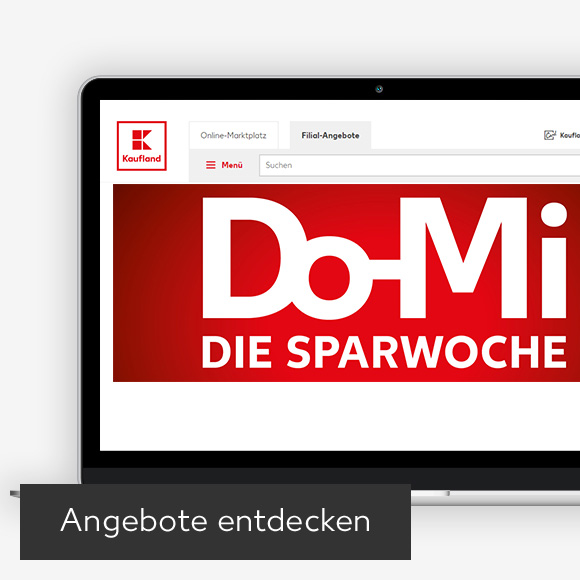 Abbildung: Laptop zeigt Do-Mi-Angebote auf Kaufland-Webseite; Button: Angebote entdecken