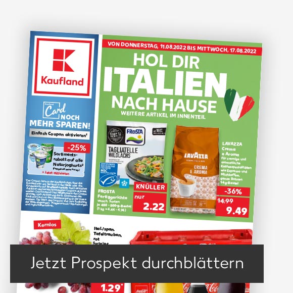 Abbildung: Titelbild Kaufland-Prospekt; Button: Jetzt Prospekt durchblättern
