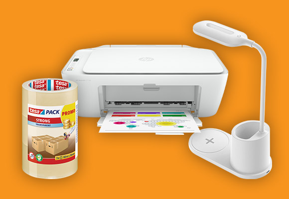 HP All-in-One-Drucker »DeskJet 2710e«, FONTASTIC LED-Tischlampe und TESA Packband