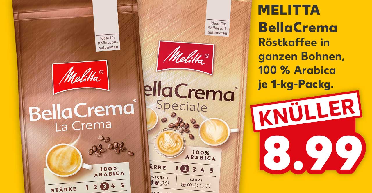 MELITTA BellaCrema, versch. Sorten, je 1-kg-Packg. für 8.99 Euro