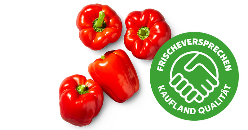 Niederl./belg. Paprika, rot; Logo: FRISCHEVERSPRECHEN KAUFLAND QUALITÄT