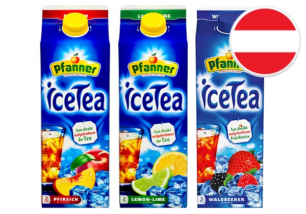 PFANNER Eistee, versch. Sorten; Flagge: Österreich