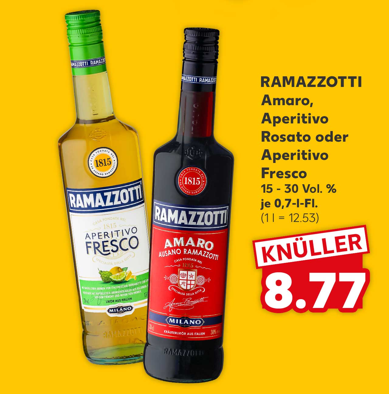 RAMAZZOTTI Amaro, Aperitivo Rosato oder Aperitivo Fresco, 15 - 30 Vol. %, je 0,7-l-Fl. für 8.77 Euro (1 l = 12.53)