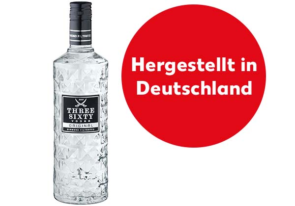 THREE SIXTY Vodka; Störer: Hergestellt in Deutschland