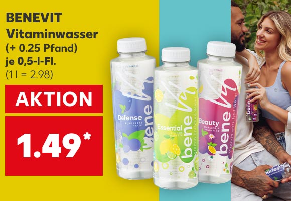 BENEVIT Vitaminwasser, versch. Sorten, (+ 0.25 Pfand), je 0,5-l-Fl. für 1.49 Euro* (1 l = 2.98)