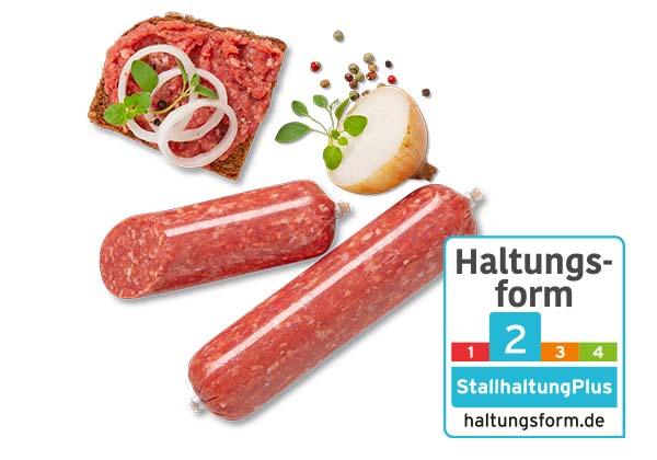 Zwiebelmettwurst**; Logo: Haltungsform 2