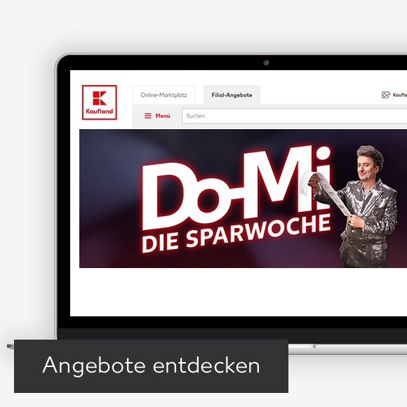 Abbildung: Laptop zeigt Do-Mi-Angebote auf Kaufland-Webseite; Button: Angebote entdecken