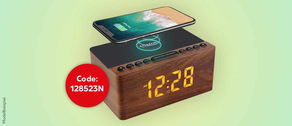 Modellbeispiel: Digitaler Radiowecker mit kabelloser Ladestation Anjank; Dein Code: 128523N