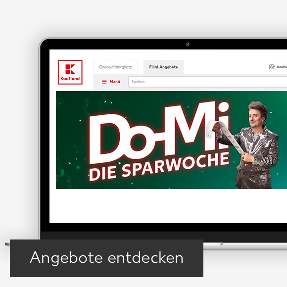 Abbildung: Laptop zeigt Do-Mi-Angebote auf Kaufland-Webseite; Button: Angebote entdecken