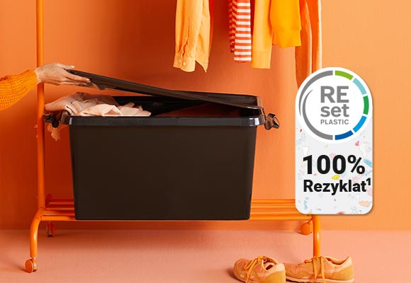 Abbildung: K-CLASSIC Aufbewahrungsbox; Logo: REset Plastic 100% Rezyklat¹