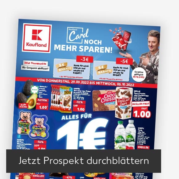 Abbildung: Titelbild Kaufland-Prospekt; Button: Jetzt Prospekt durchblättern