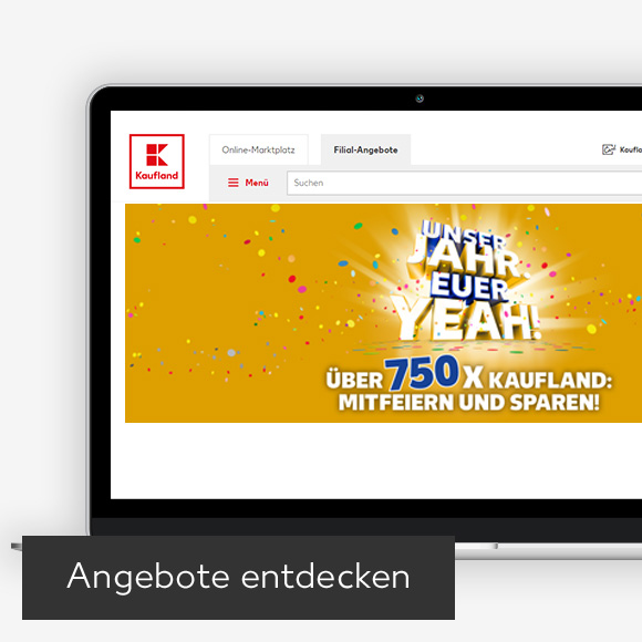 Abbildung: Laptop zeigt Do-Mi-Angebote auf Kaufland-Webseite; Button: Angebote entdecken